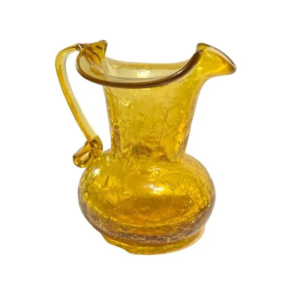 Vtg Kanawha Hand Blown Crackle Glass Amber Mini Pitcher Creamer 3" - Picture 1 of 5